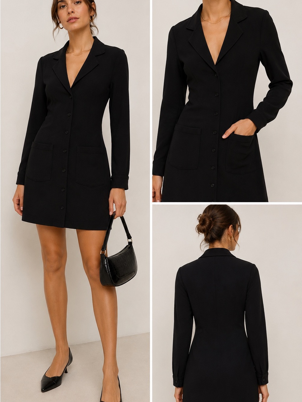 Reformation Aaron Black Blazer Mini Dress Button Front Size 2 EUC